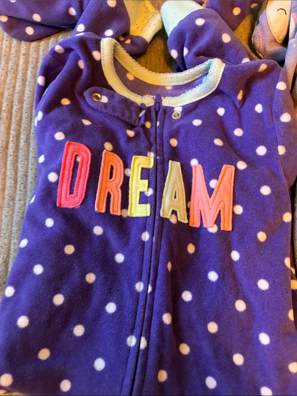 4Carter's Purple, Green & Cream Footed One-Piece Sleepers - Unicorn Moon Prints